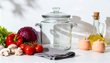 Taze sebzeler ve Cam Yemek Malzemeleri