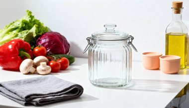 Taze sebzeler ve Cam Yemek Malzemeleri