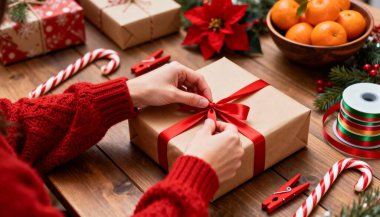 bir Noel hediyesi kaydırma eller