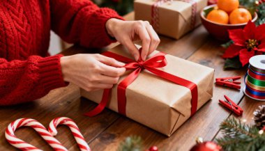 bir Noel hediyesi kaydırma eller