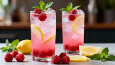 Taze meyveli bir bardak meyve suyu