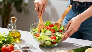 Domates, salatalık, Çin lahanası, biber. Salata tarifi. Salata hazırlama aşamaları. Taze yaz sebze salatası. Sebze salatası.