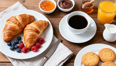 Ay çöreği, kahve ve çilek kahvaltı