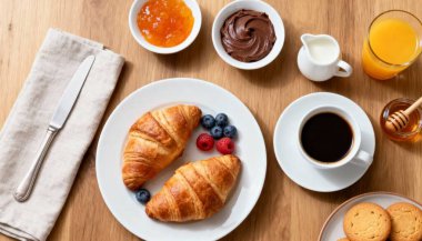 Ay çöreği, kahve ve çilek kahvaltı