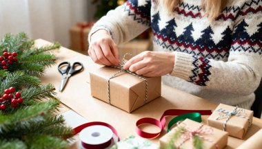 Hediye kutusu anne ve kızın ellerinde.,