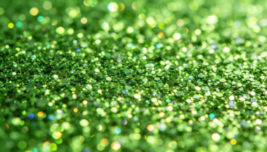 Açık turkuaz ışıltılı arka plan, açık yeşil renkli parlak parlak parçacıklar, web sitesi için duvar kağıdı, pazarlama ve sosyal medya, soyut ışıltılar, su rengi pullar