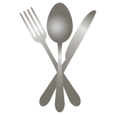 Şeffaf bir PNG arkaplanındaki resim. Sofra takımı - tabak, kaşık, çatal, bıçak.