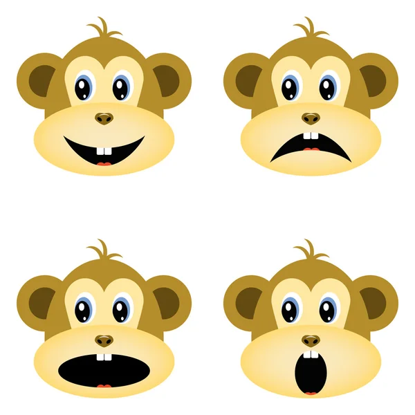 Monkeys, smiley, smileys. Different emotions. — Stock Vector