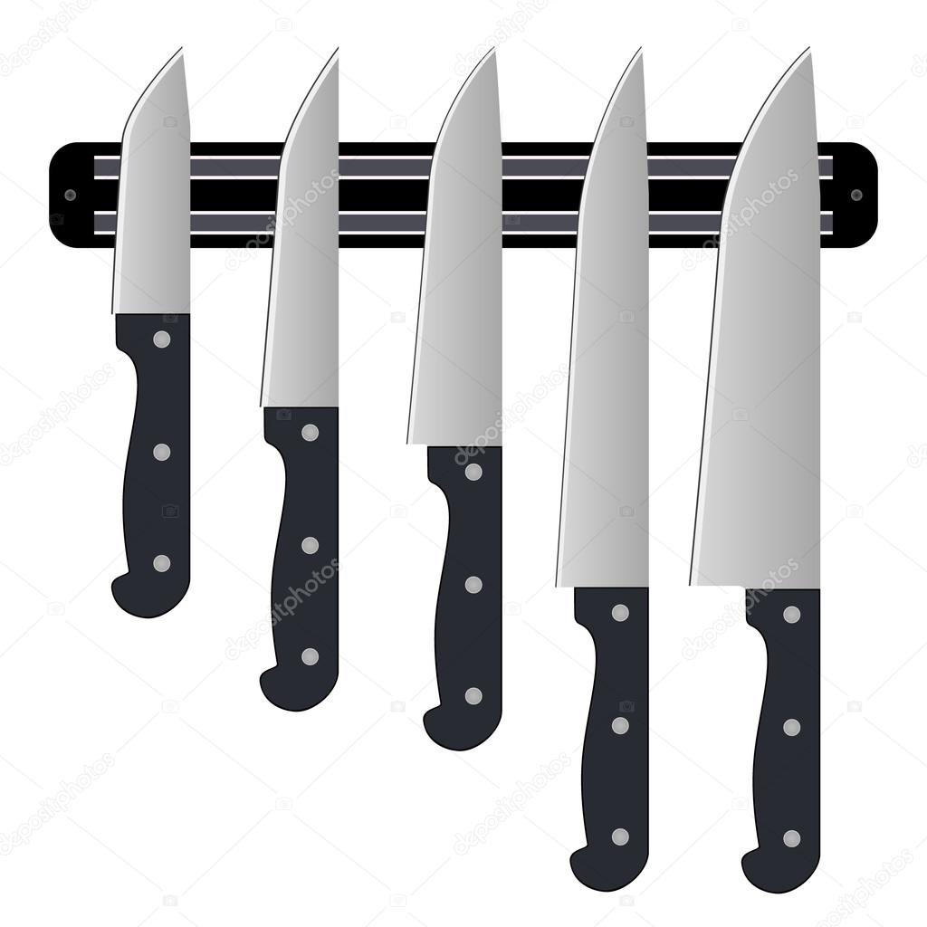 Set of knives on magnetic holder