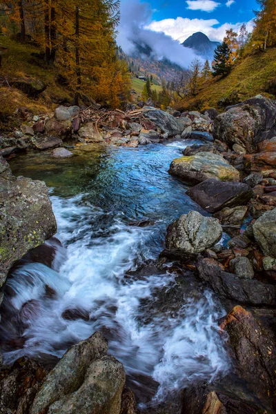 Impressionante Outono Paisagem Alpina Com Floresta Sequoia Colorida Belos Larches — Fotografia de Stock