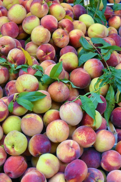 Peaches on a shop window — Stock Photo, Image