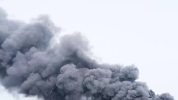 Vue aérienne de gris tourbillonnant forte fumée d'un feu. catastrophe naturelle, pollution de l'atmosphère. émissions atmosphériques. — Video