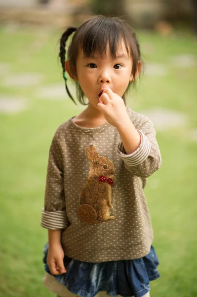 Asiatisk Kinesisk Flicka Som Leker Trädgård — Stockfoto