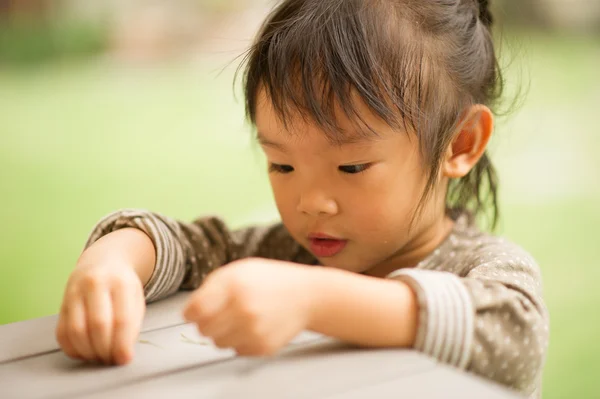 Asian Chinese Girl Playing Garden — Stock Photo, Image