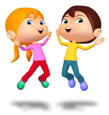 Mutlu çocuk ve kız kadar atlama