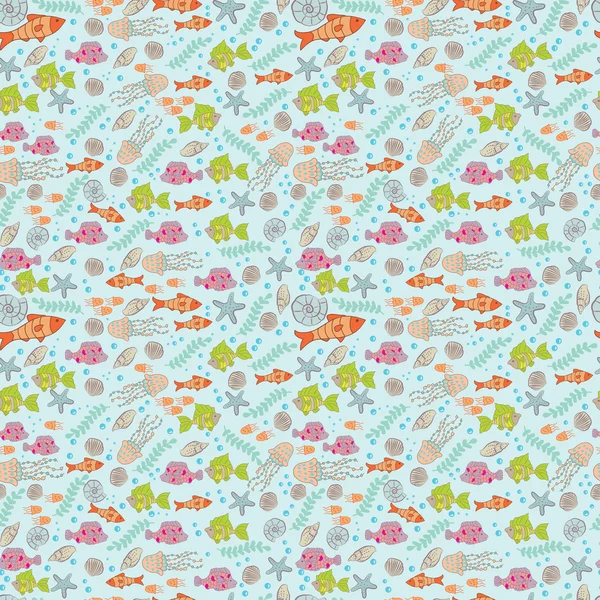 Seamless mönster med färgglada havsdjur — Stock vektor