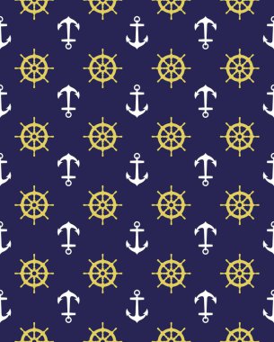 Çapalı ve direksiyonlu kusursuz denizcilik deseni. Duvar kağıtları için tasarım ögesi