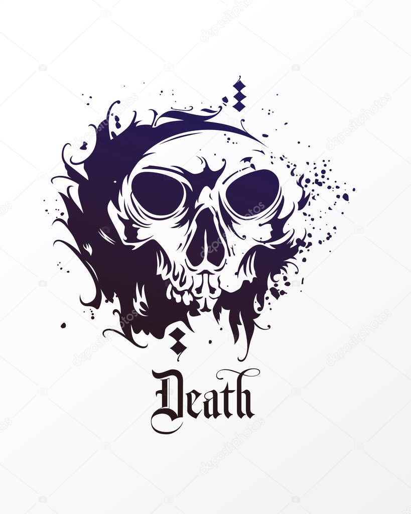Vector skull in grunge style. Skull illustration ink design