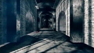 Ürkütücü Hayaletli Hapishane Koridoru Duman, kan lekeleri ve korkunç gölgeler