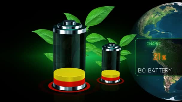 Bio Batería Animación Carga Batería Baja Carga Completa Por Compuestos — Vídeos de Stock