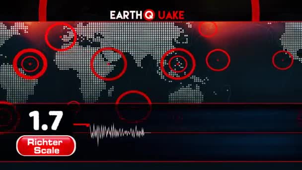 Aardbeving Met Woordkaart Knipperende Stip Schaal Richter Seismograph Loop Geanimeerde — Stockvideo