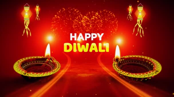 Colorful Fireworks Racing Lights Rising Particles Burning Lamps Happy Diwali — Stock Video