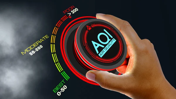 Luftqualitätsindex Konzept Mit Knopfdruck Der Den Aqi Besten Schlecht Und lizenzfreie Stockbilder