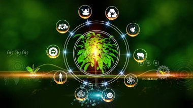 Ecology Concept Green environment with Center and spoke Concept ,Plant on center and rotating Icons clipart