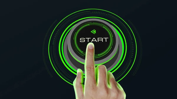 Start Stop Button Concetto Con Tasto Touch Dito Cambiando Start — Foto Stock