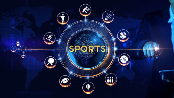 Spor Simgesi Dönen Tekerlek Konsepti Şehir ve dünya haritası Merkezi ile çevrili ikon ile dönen tekerlek ve konuştu