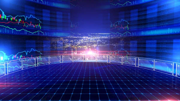 Data Graph Virtual Reality Zeigt Eine Virtuelle Umgebung Einer Stadt lizenzfreie Stockbilder