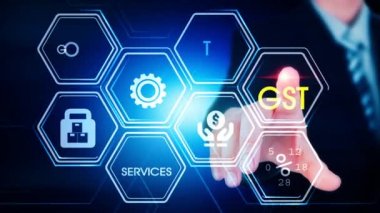 GST Altıgen Dokunmatik Ekran Altıgen Sanal Dokunmatik Ekran Konsepti v erkeğinin ekrana parmak ve ışık çizgisi ile dokunuşu