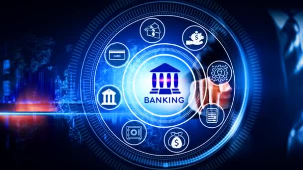 Banking Icon Concept Περιστρεφόμενη Ρόδα Εικονίδιο Που Περιβάλλεται Από Κέντρο — Αρχείο Βίντεο