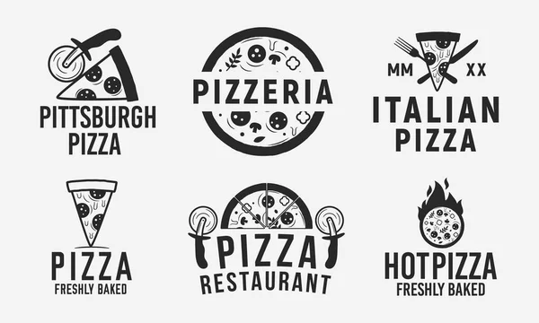 Vektor Uppsättning Vintage Emblem Och Märken För Pizza Butik — Stock vektor