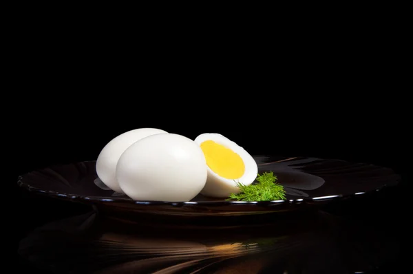 Boiled eggs with brussels sprouts — Stock Photo, Image