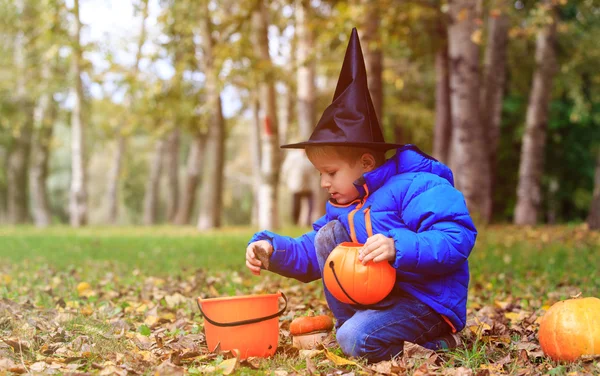 Niño en traje de halloween en otoño —  Fotos de Stock