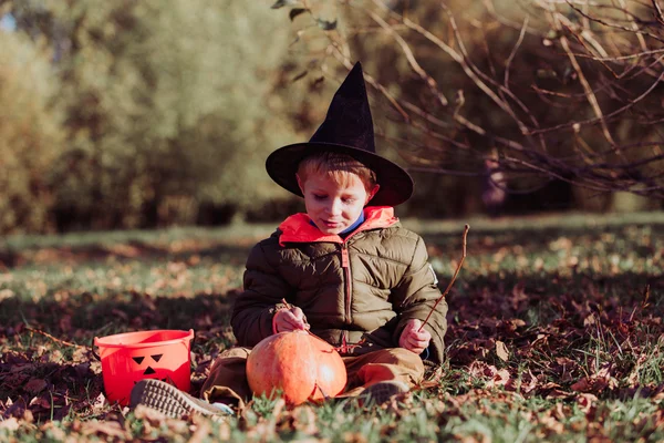 Küçük çocuk sonbahar halloween kılık — Stok fotoğraf