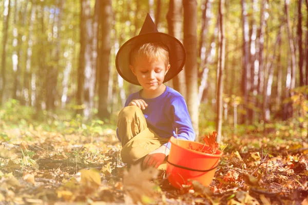 Anak kecil dengan kostum halloween di musim gugur — Stok Foto