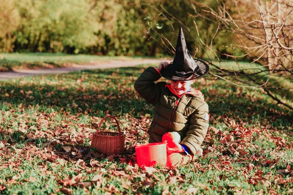 Anak kecil dengan kostum halloween di musim gugur — Stok Foto