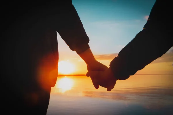 Padre e figlio che si tengono per mano al tramonto natura — Foto Stock