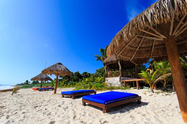 Beach chairs in luxury resort on carribean coast — Stock Photo, Image