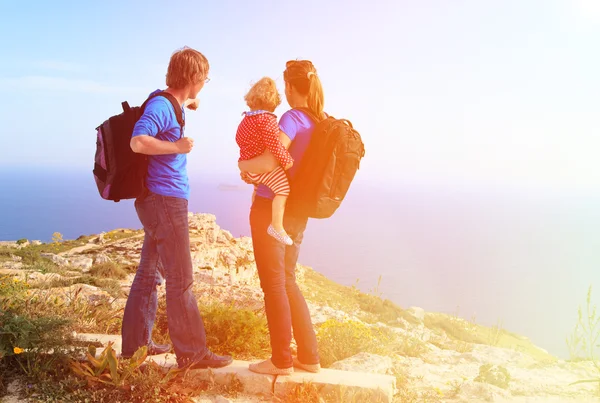 Famille avec petit bébé randonnée dans les montagnes d'été — Photo