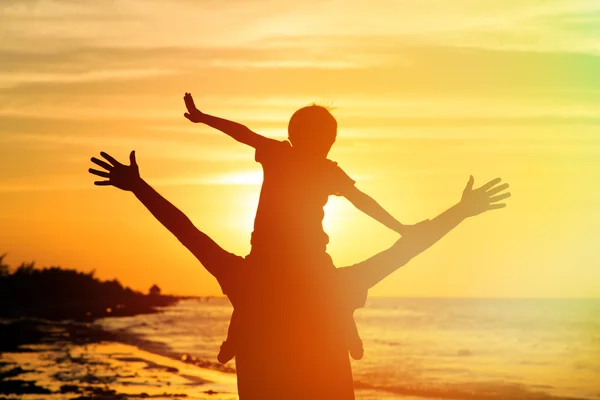 Pai e filho se divertindo no pôr do sol — Fotografia de Stock