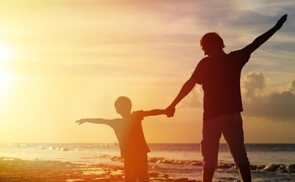 Otec a syn, baví se na západ slunce — Stock fotografie
