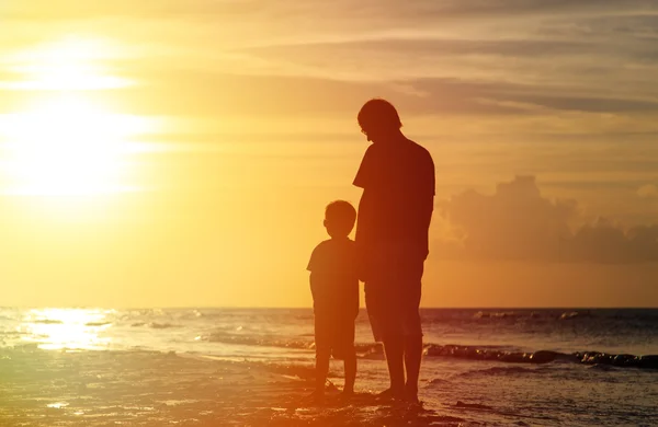 Ojciec i syn, trzymając się za ręce na zachodzie słońca — Zdjęcie stockowe
