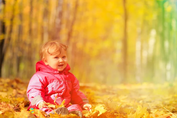 Cute little girl in autumn leaves — Stock Photo, Image