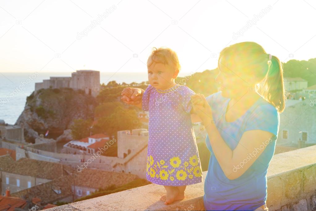 mother and little daughter on vacation in Europe