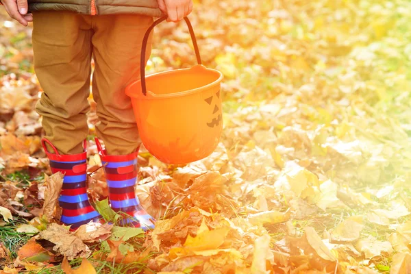 Little boy with rubber boots at fall — Stock Photo, Image