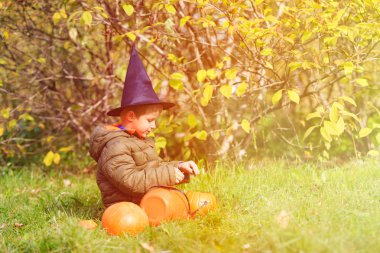 küçük çocuk sonbahar Park halloween kılık