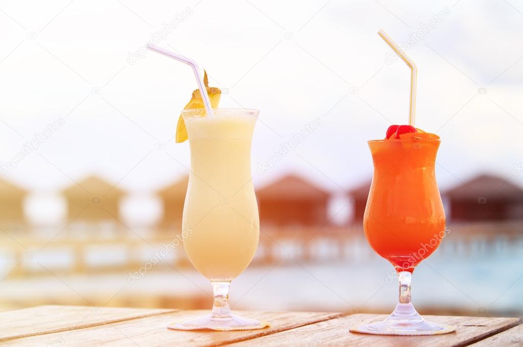 Two cocktails on luxury tropical beach